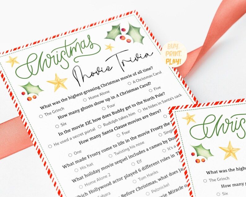 Christmas Movie Trivia Game Party Family Games Office Etsy