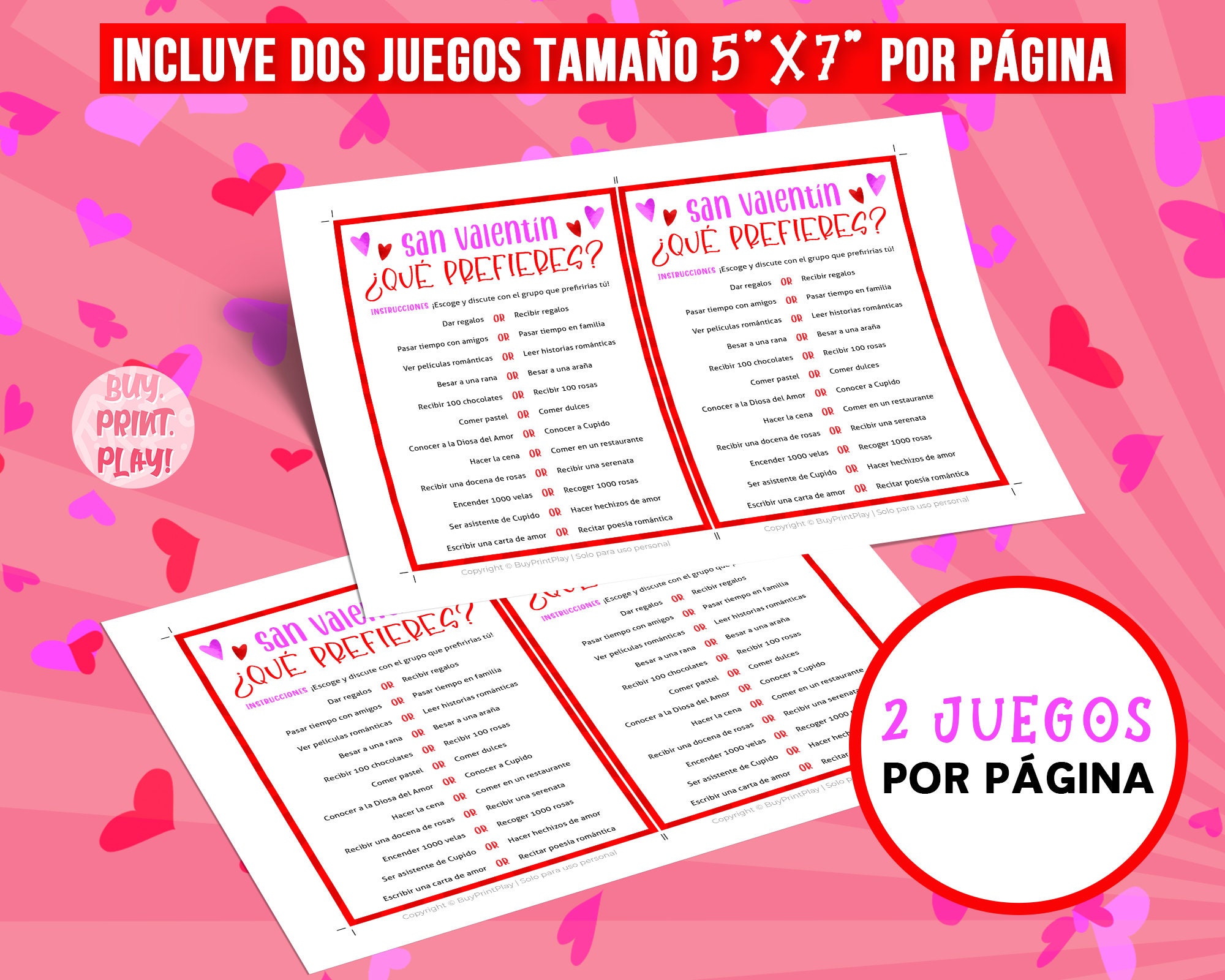 Valentines Day Would You Rather in Spanish This or That - Etsy