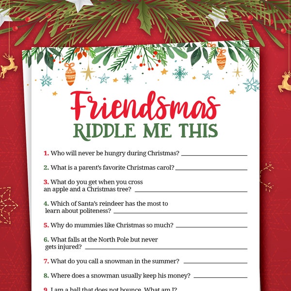 Friendsmas Riddle Me This | Christmas Friends Party Games for adults | Fun Xmas Group Games | Holiday Party Activity Idea | Digital Download