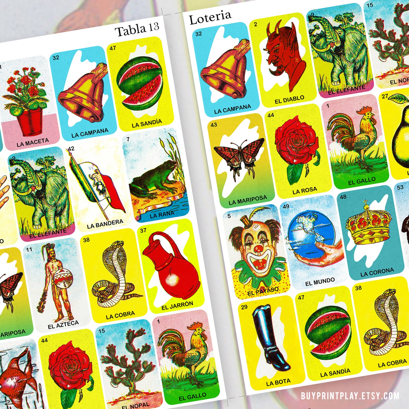 20 Mexican Loteria Cards Two Different Versions 40 Total Etsy