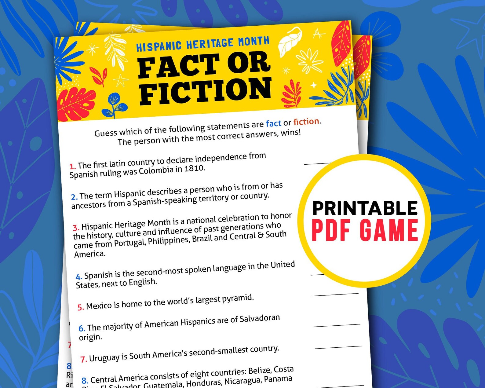 Hispanic Heritage Month Fact Or Fiction Trivia Latin America Etsy Israel