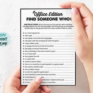 Work Party Printable Find Someone Who