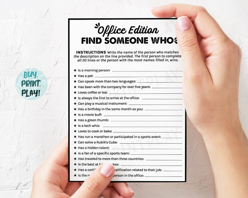 Work Party Printable Find Someone Who