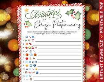 Christmas Games - Emoji pictionary | Holiday Emoji Quiz Game | Party Printable Games for kids & Adults | Fun Office and Family Activity