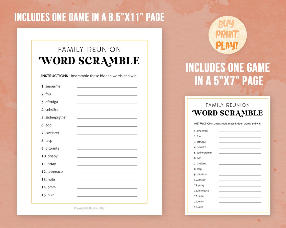 Family Gathering Word Scramble Family Reunion Party Games - Etsy