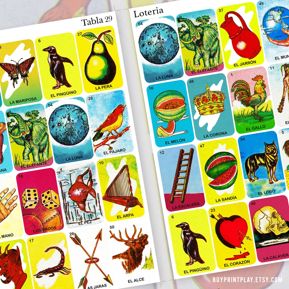 30 Mexican Loteria Cards 2 Different Versions 60 Total Etsy