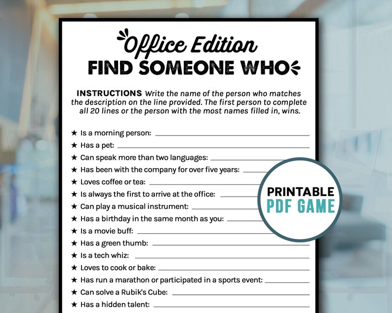 Office Party Printable Find Someone Who