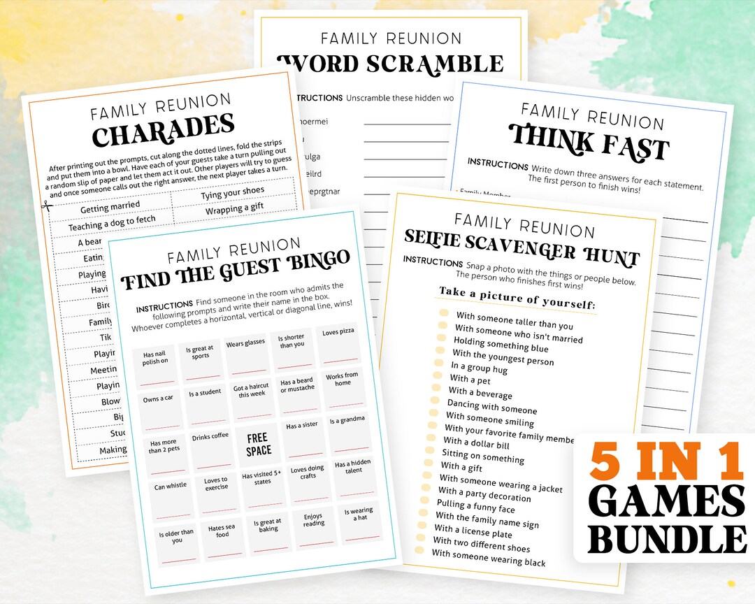 Family Reunion Games Pack Family Gathering Activity Bundle for Kids