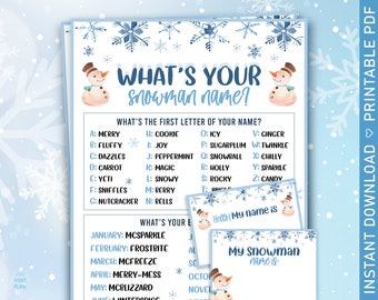 Fun Winter Whats your snowman name? | Wintertime Printable Games | Fun Holiday Activities for Groups, Family or School | Snowman Game