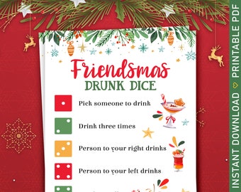 Friendsmas Party Drunk Dice | Christmas Drinking Games for adults | Fun Printable Activities for friends | Winter Seasonal Drink Challenge