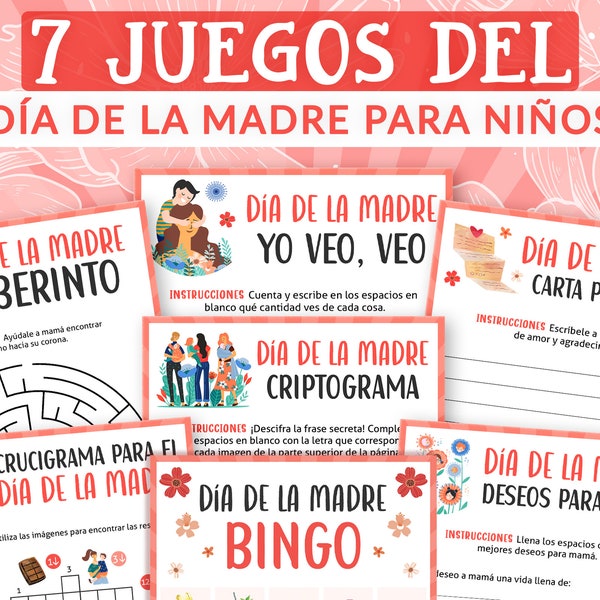 Pack de Juegos del Dia de la Madre para niños | Spanish Mothers Day Games Bundle for Kids | Printable Activities | Digital Download