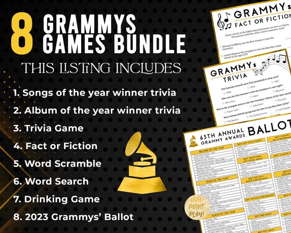 65th Grammys Party Games Bundle 2023 Music Academy Awards - Etsy