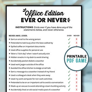 Ever or Never | Printable Office Party Games | Ice Breaker for Team Building | Digital Download