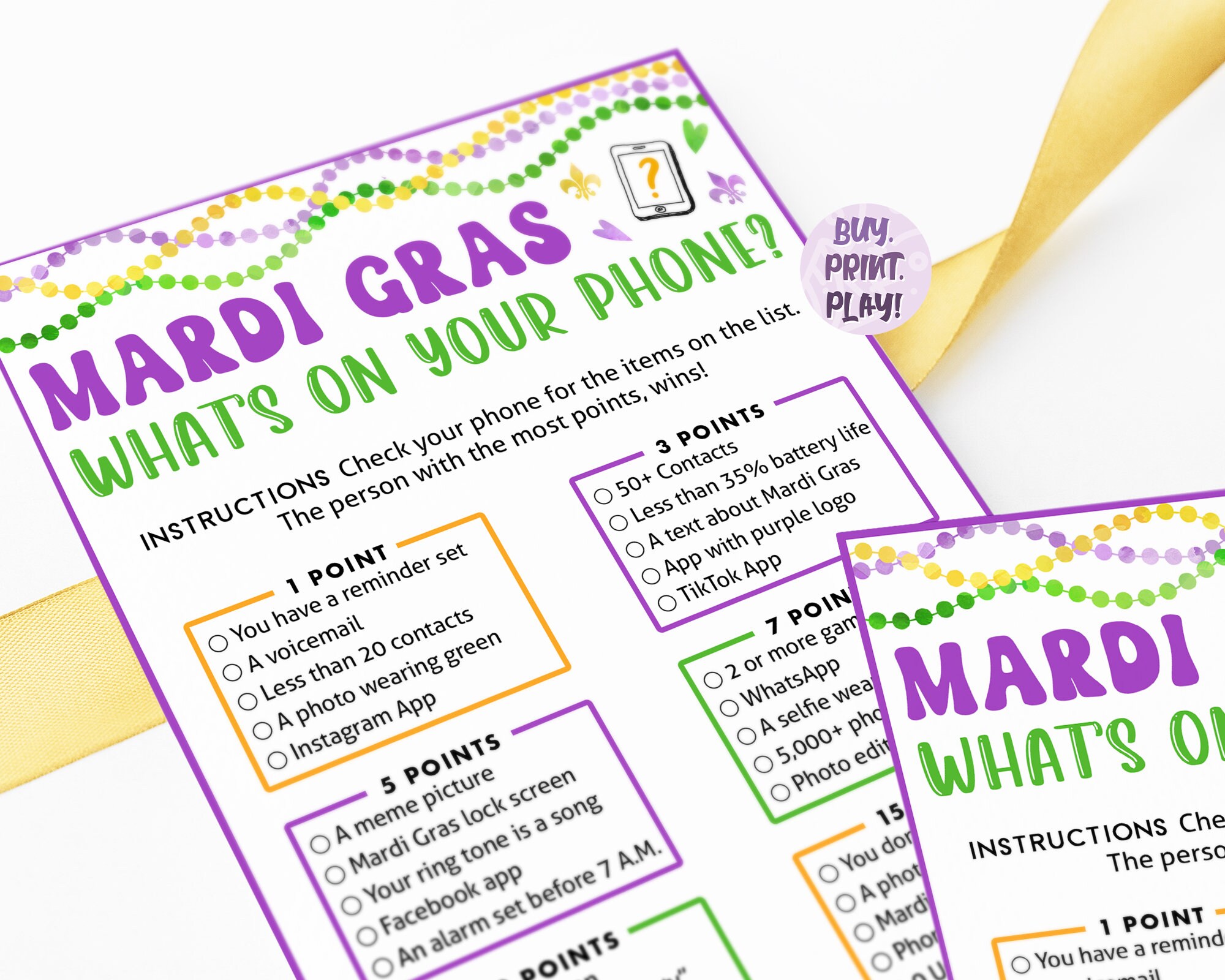 Mardi Gras Whats on Your Phone Printable Games New Orleans Etsy