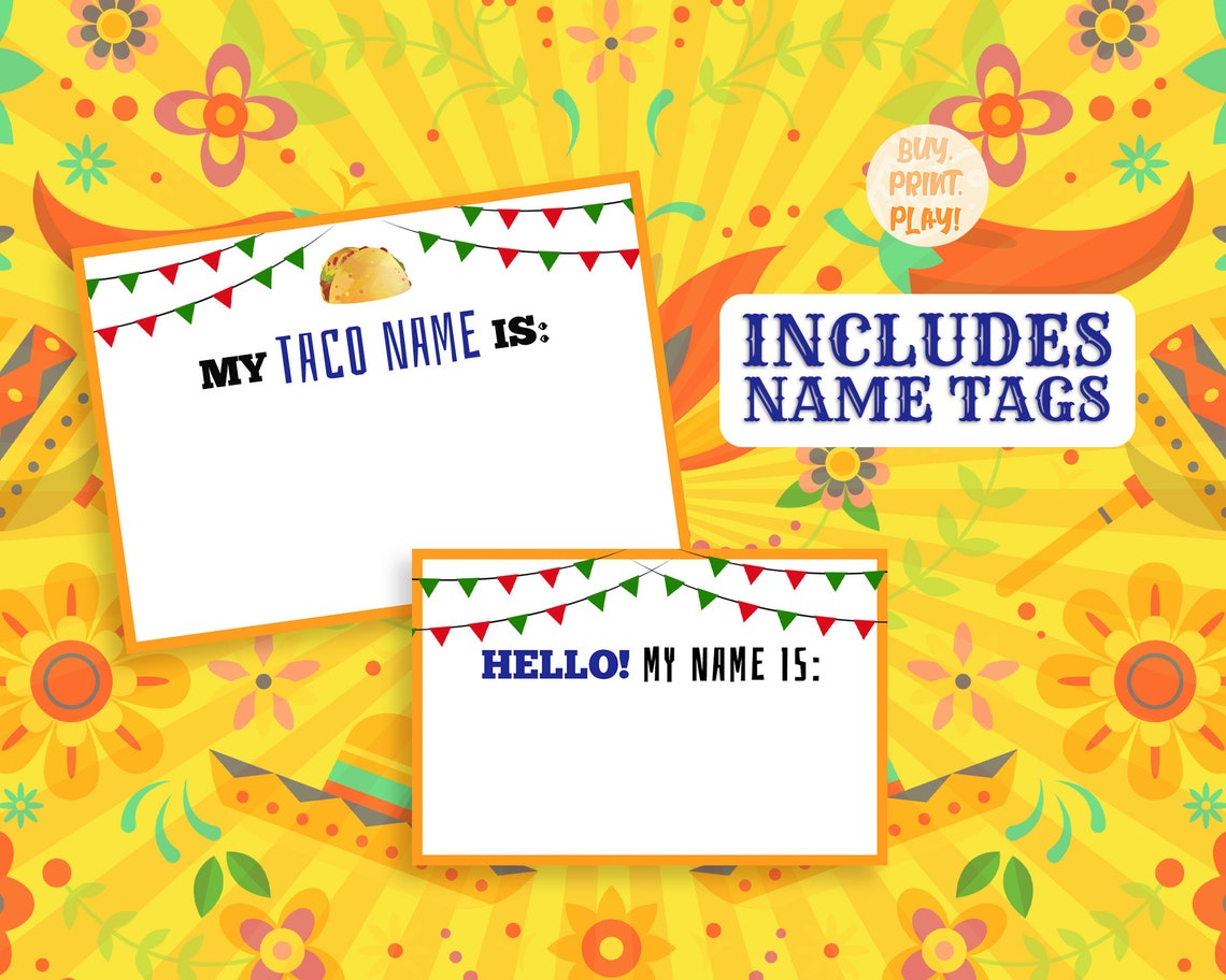 Whats Your Taco Name Cinco De Mayo Games Party Printables | Etsy Canada