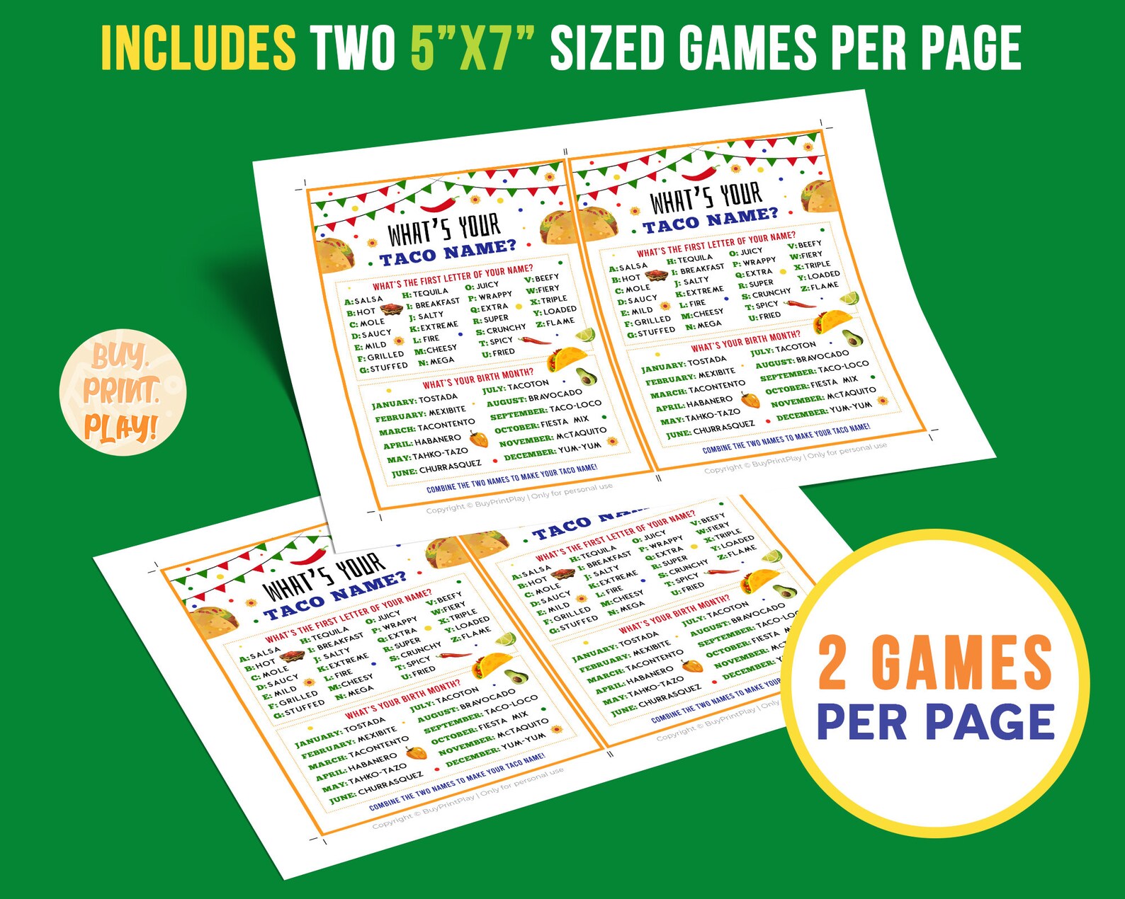 Whats Your Taco Name Cinco De Mayo Games Party Printables for Kids ...