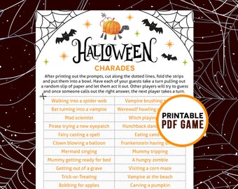 30 Halloween Charades Prompts | Printable Party Games for kids, teens & adults | Activities for office and school