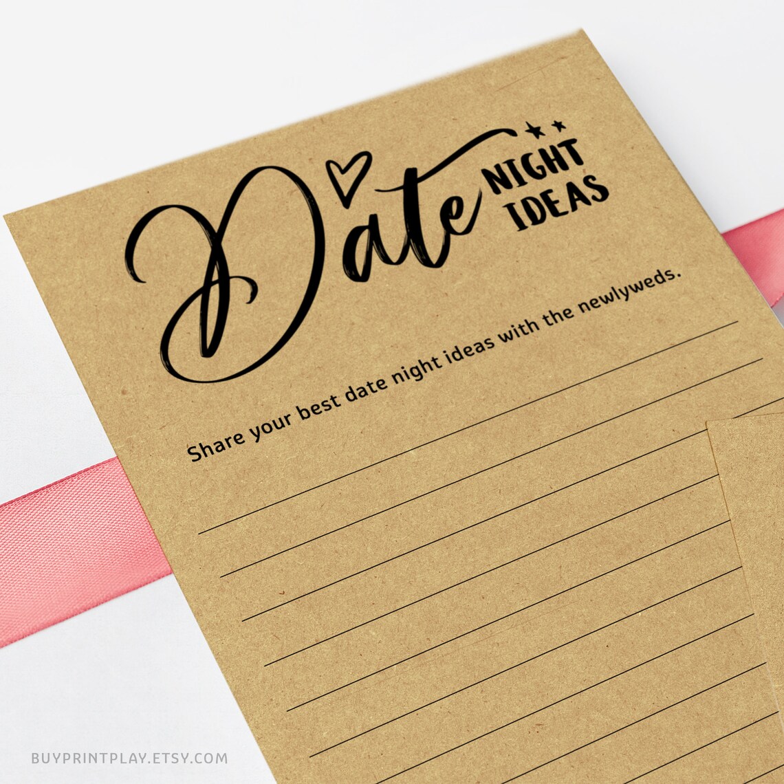 Date Night Ideas Card Bridal Shower Activity Rustic kraft | Etsy