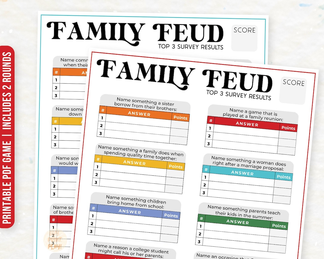 Printable Family Feud | Family Reunion Games | Family Gathering Party ...