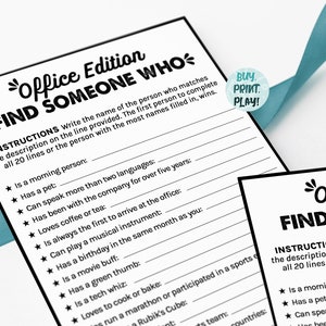 Job Party Printable Find Someone Who