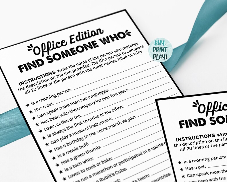 Job Party Printable Find Someone Who
