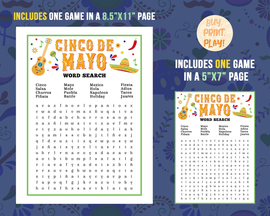 Cinco de Mayo Games Word Search School Games Family Etsy