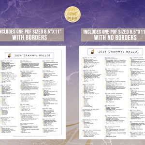 Grammy Awards Ballot With 22 Major Categories Printable Predictions ...