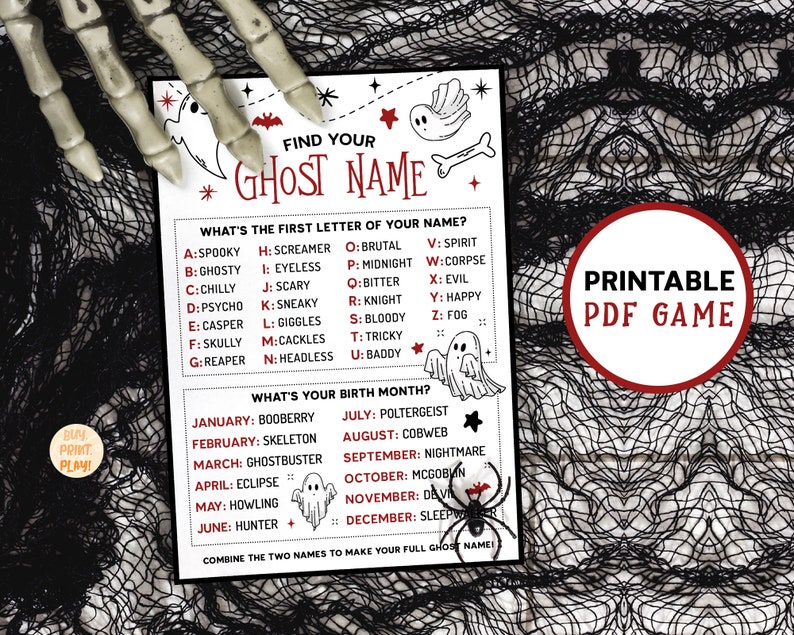 Whats Your Ghost Name Halloween Party Games Ghost Name Etsy