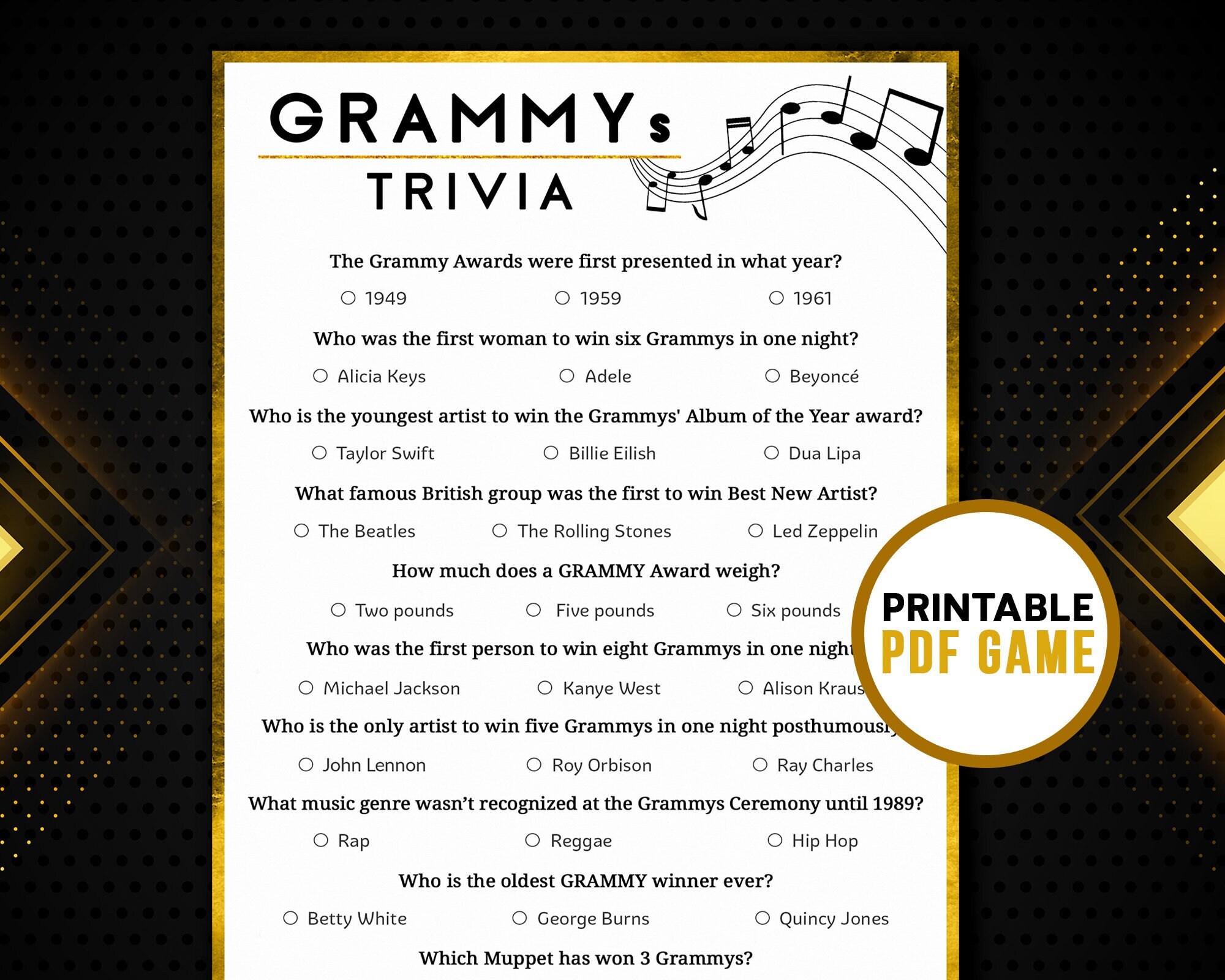 grammys party trivia game 2022 music academy awards party etsy