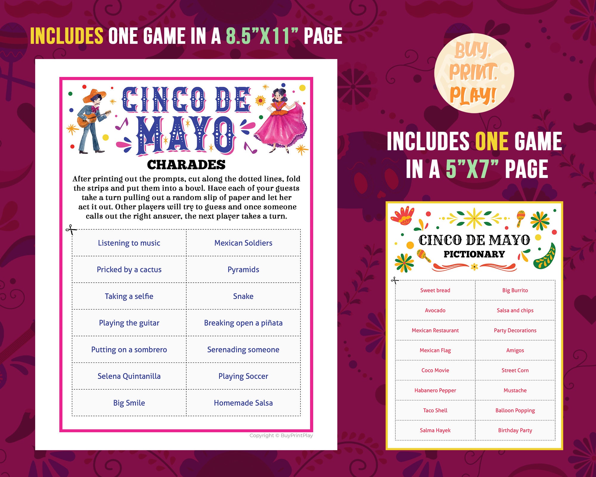 Cinco De Mayo Games Charades & Pictionary Mexican Fiesta Etsy