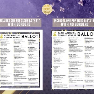 Grammy Awards Ballot 2024 Printable Music Awards Predictions Sheet ...