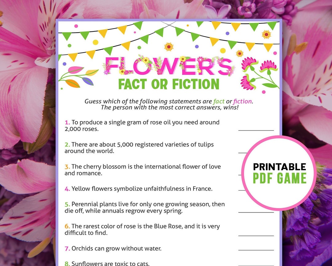 Spring Flowers Trivia Game Fact or Fiction True or False Printable