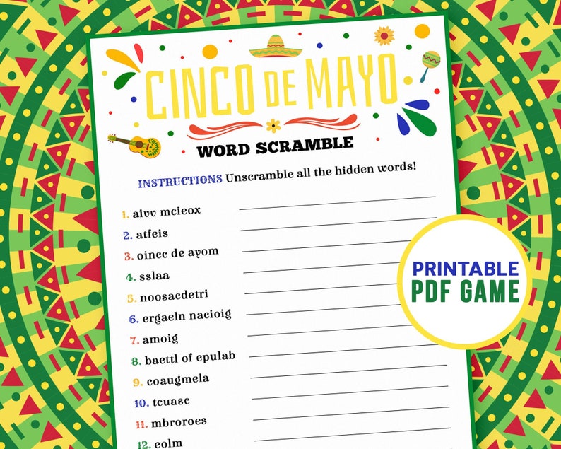 Cinco De Mayo Games Word Scramble Office Party School Etsy