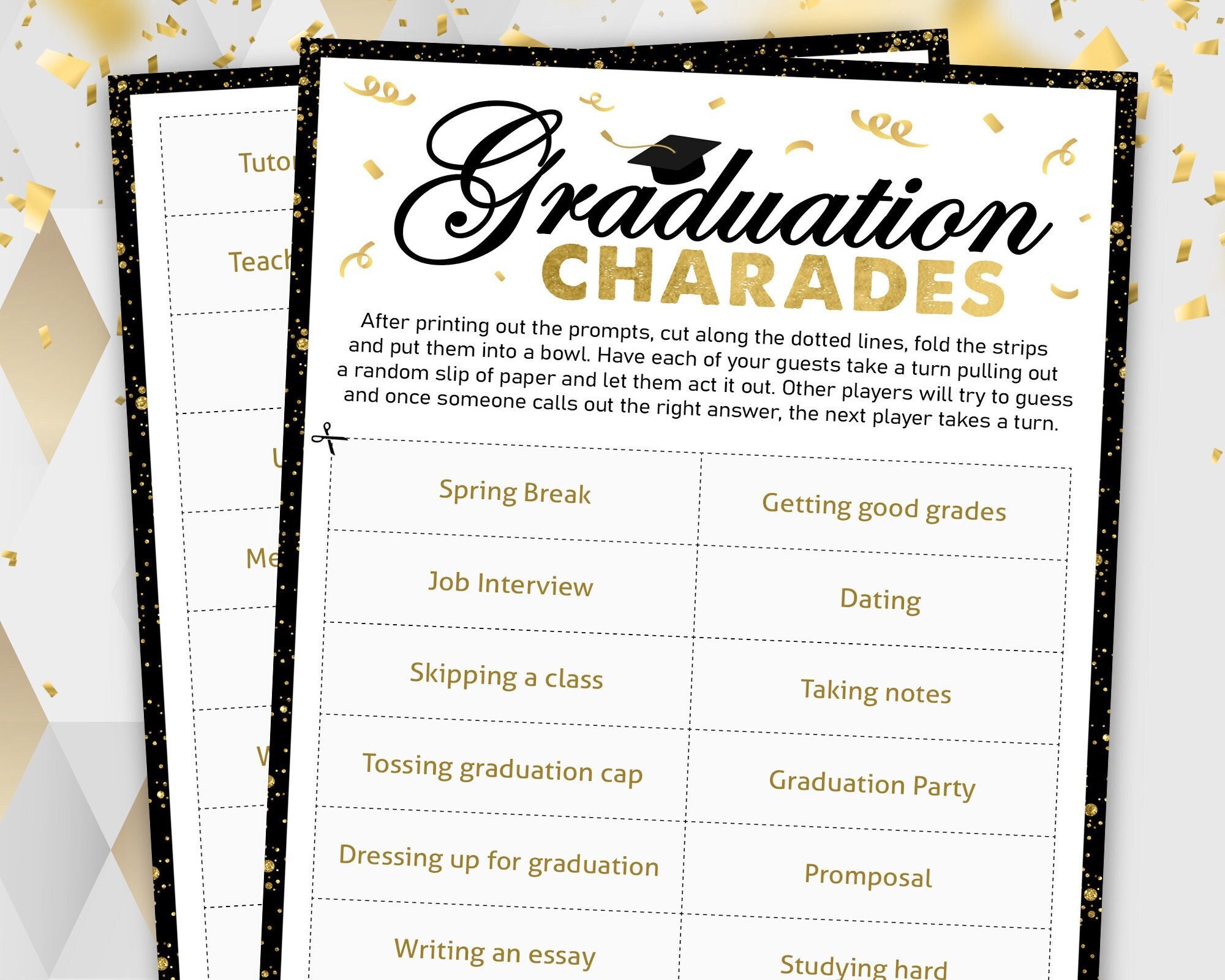 Prompt Graduation 36 Graduation Charades Prompts Party Printable Games Class | Etsy