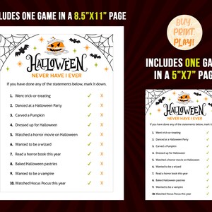 Halloween Games Never Have I Ever Ever or Never Trivia Spooky Party Printables Digital Download image 4