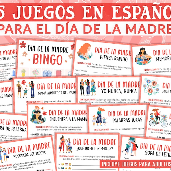 15 Juegos del Dia de la Madre | Actividades imprimibles | Spanish Mother's Day Games for adults & Kids | Descarga Digital