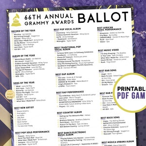 Grammy Awards Ballot 2024 Printable Music Awards Predictions Sheet Grammy Awards Ballot 2024 Printable Music Awards Predictions Sheet