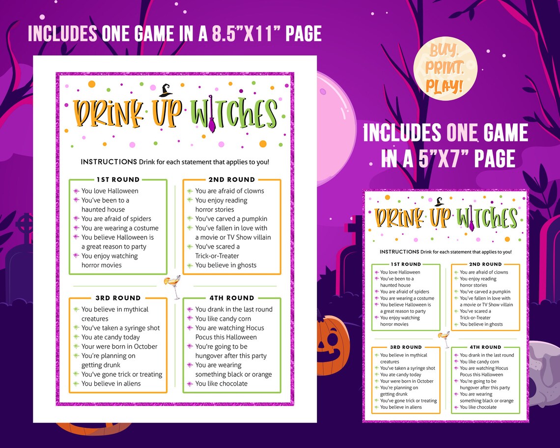 Witches Night Drink If Game Fun Drinking Game Ladies Night Etsy
