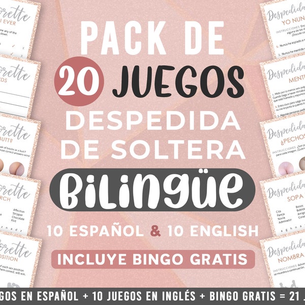 Juegos Despedida de Soltera en Español & Inglés | Actividades Imprimibles | Rose Gold Dirty Bachelorette | Bridal Shower | 21 JUEGOS TOTALES