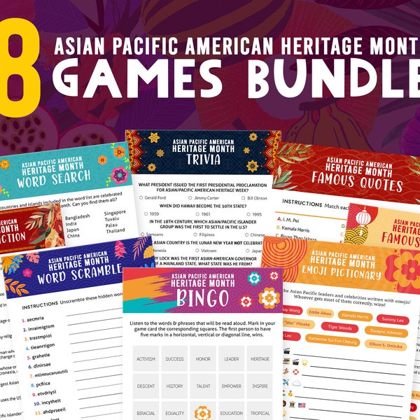 Asian American Pacific Islander Heritage Month Games Bundle | History Printable Activities | Educational Printables | Digital Download