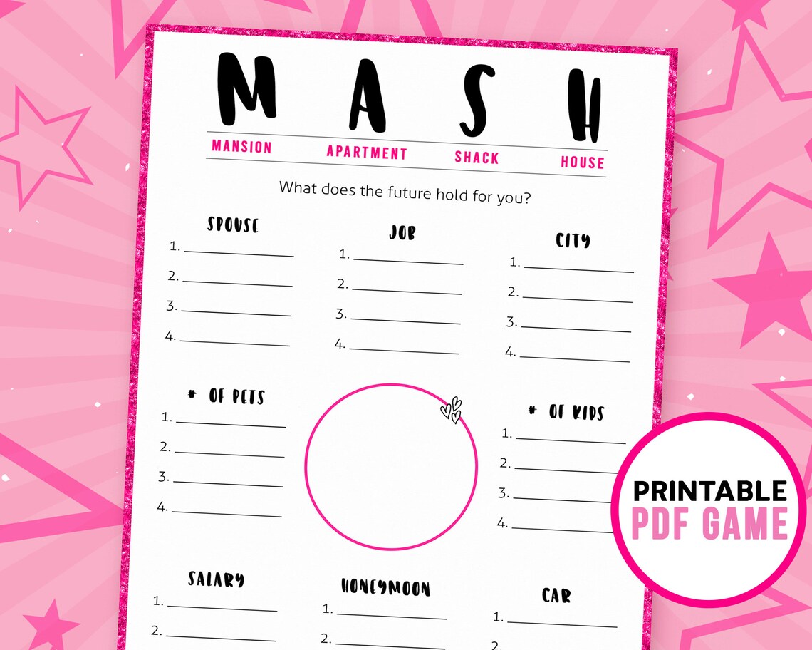 Mash Game Girls Party Printable Game Ladies Night Games Etsy