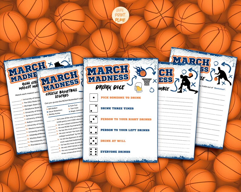 March Madness Party Games Bundle 15 NCAA Basketball Etsy
