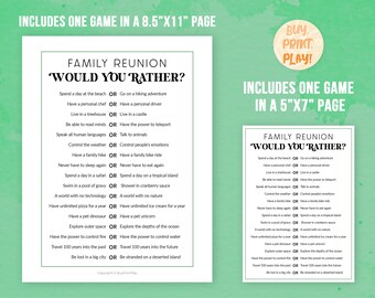 Printable Would You Rather Game Family Reunion Party 
