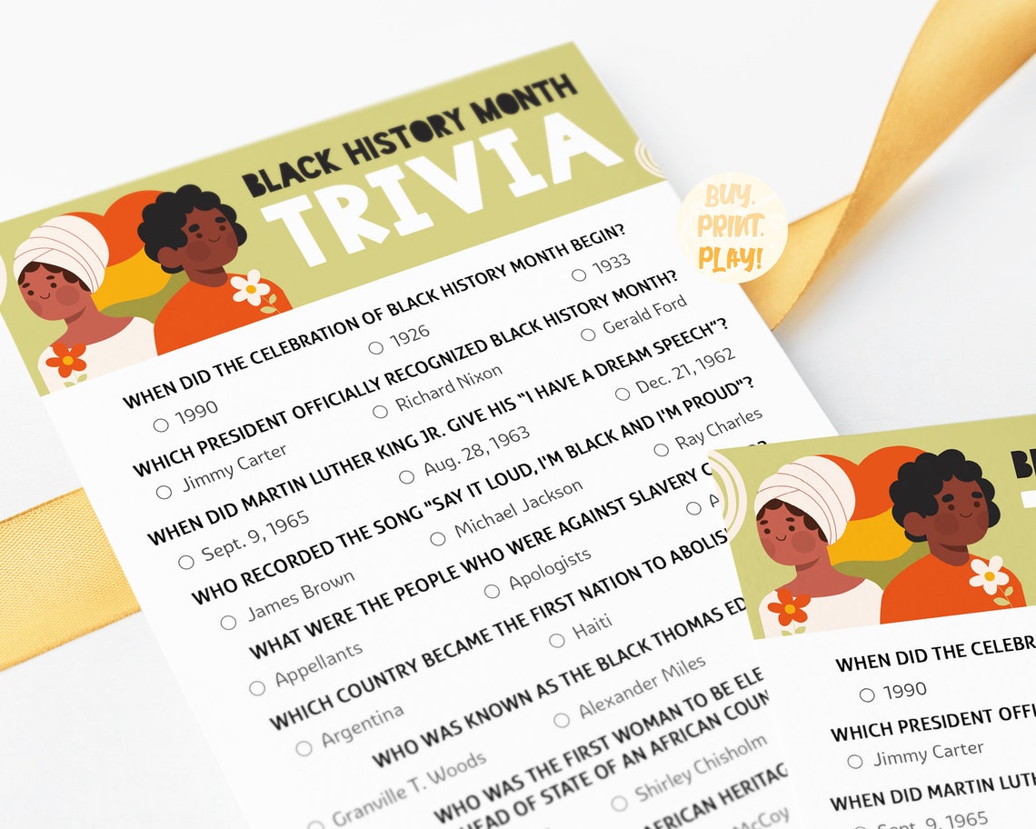 Black History Month Trivia American History Printable Games Etsy