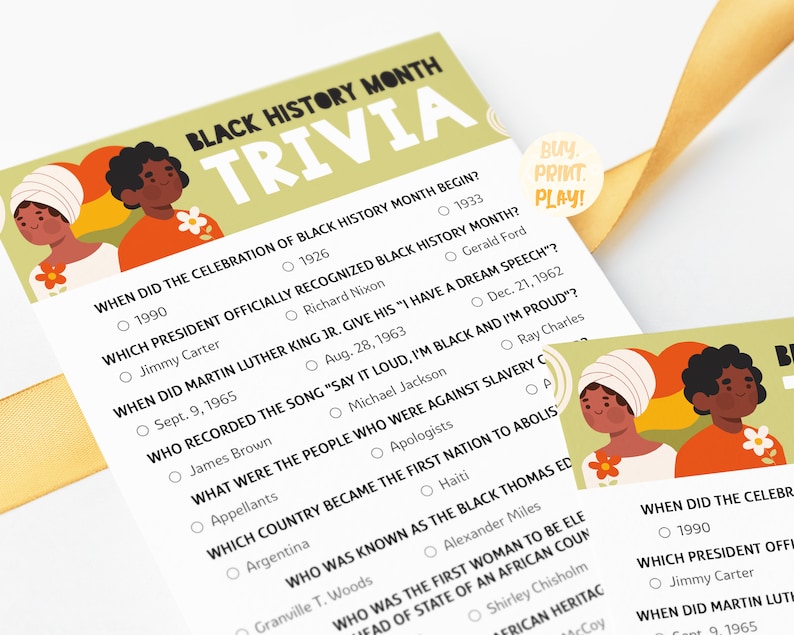 Black History Month Trivia American History Printable Games Etsy