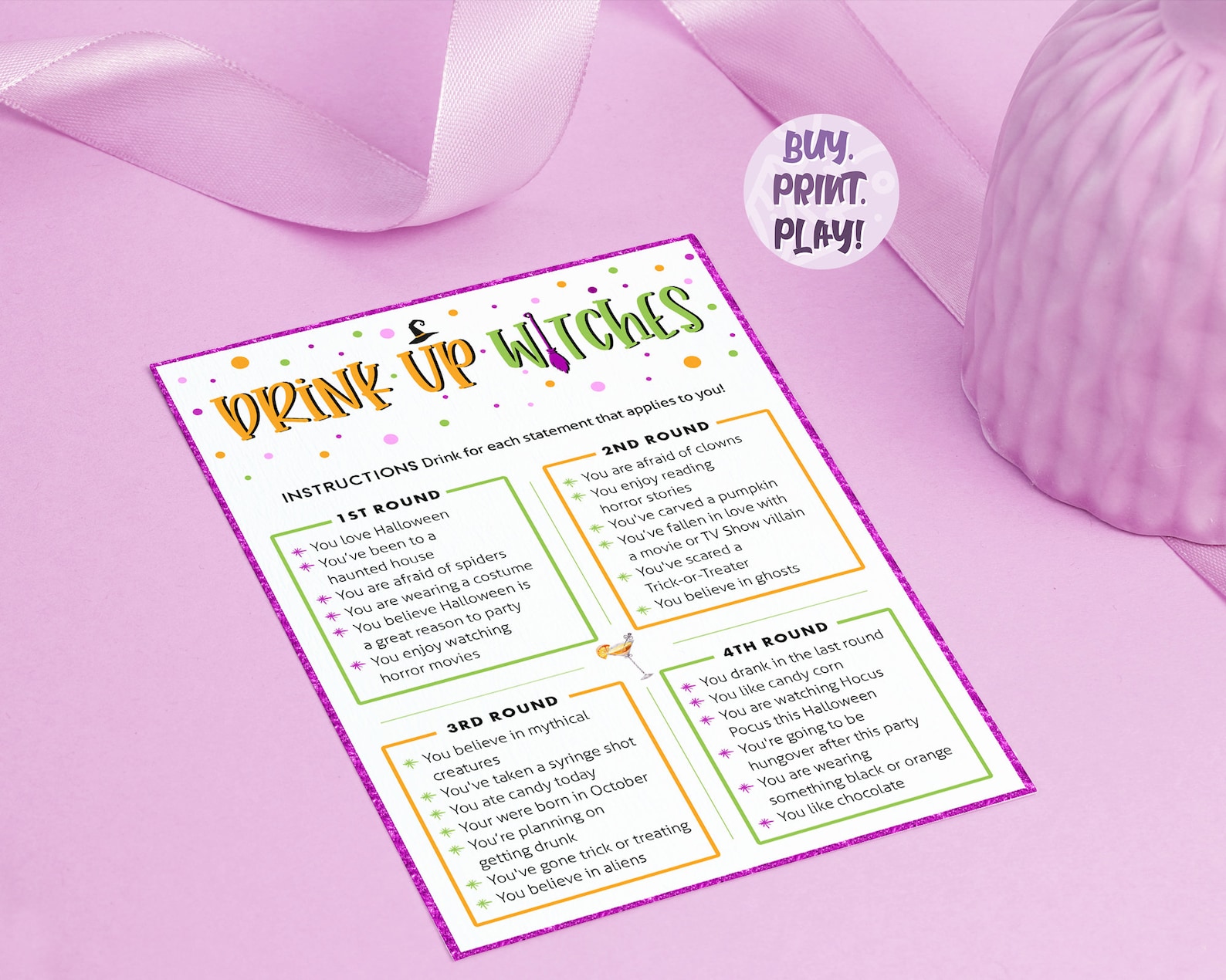 Witches Night Drink If Game Fun Drinking Game Ladies Night Etsy