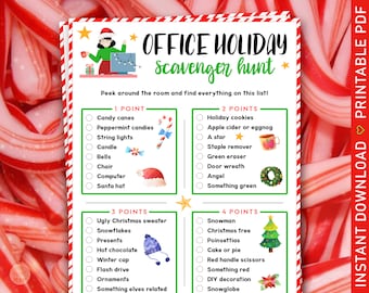 Office Holiday Christmas Party Scavenger Hunt | XMAS Workplace Party Activity for Employees | Fun Adult Winter Object Hunt for Work