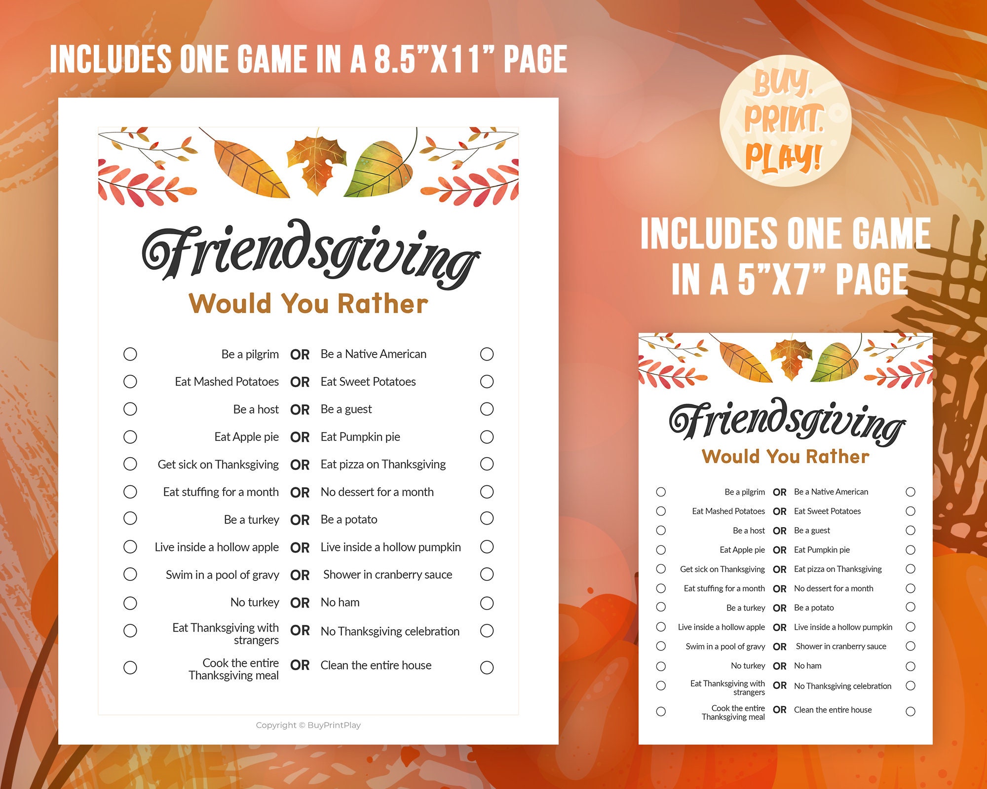 Friendsgiving Would You Rather Thanksgiving Friends Party 