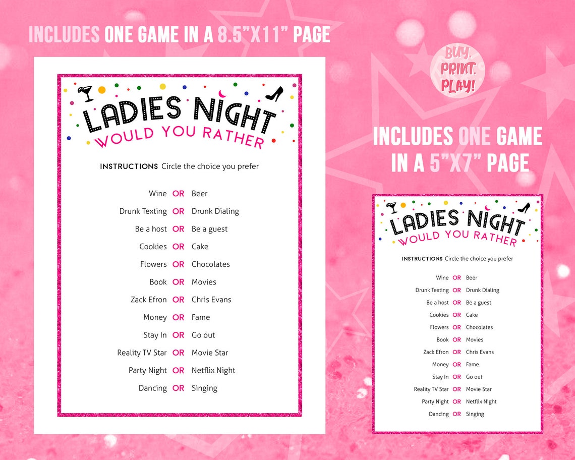 Ladies Night Would You Rather Girls Night Games This or - Etsy