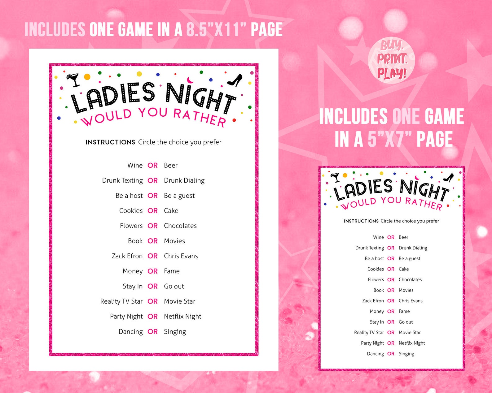 Ladies Night Would You Rather Girls Night Games This or | Etsy